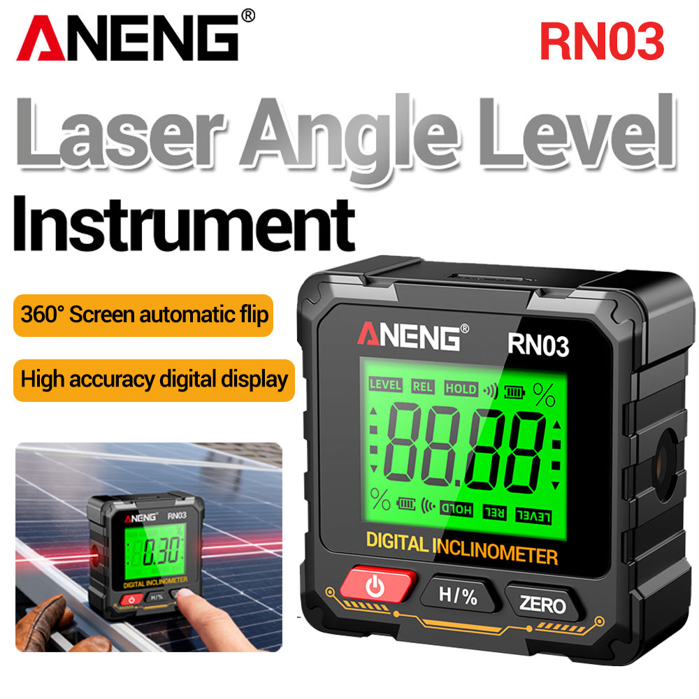 Industrial Laser Alignment - レーザーデジタル分度器傾斜計レーザーレベル傾斜計四面磁気360度 ° 画面自動反転 ANENG RN03 テスター