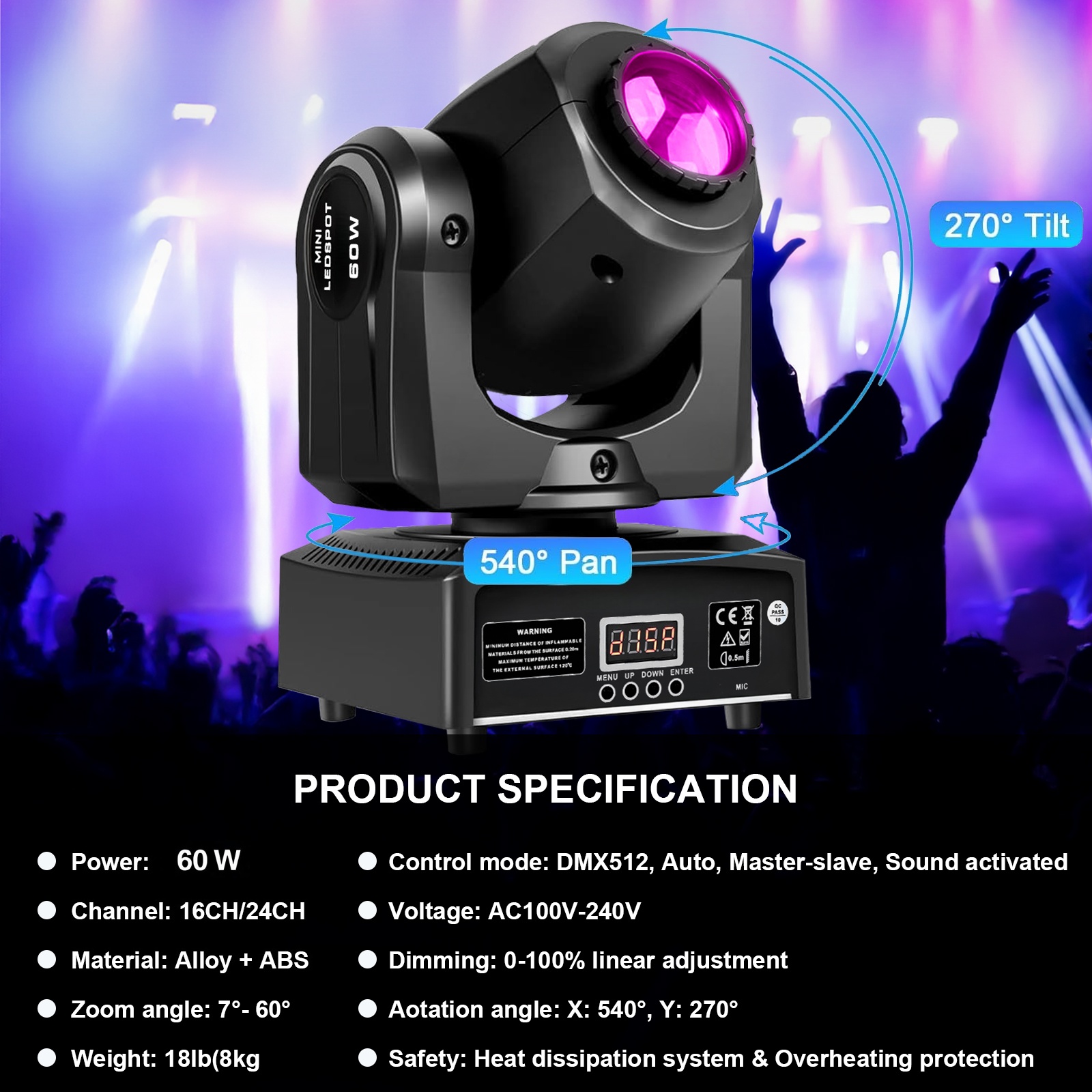 60WミニLEDムービングヘッドスポットライト,クラブdj用 - Laser Power Supply 60W のレビューと価格